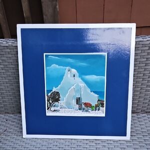 Vintage Art Print Artist Rick Koestler Paraportiani Church in Mykonos, Greece.